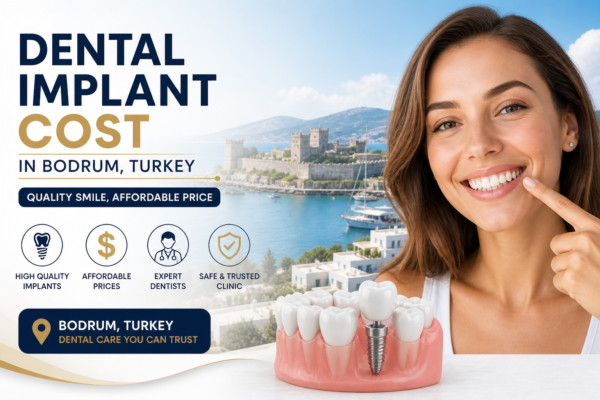 DENTAL IMPLANT COST IN BODRUM, TURKEY modern dental clinic concept with natural smile and high-quality affordable implant treatment